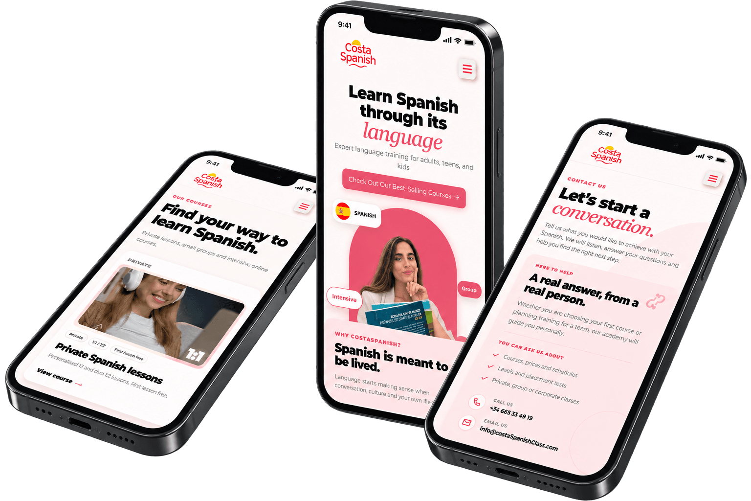 Mockup responsive de la web comercial CostaSpanish Academy